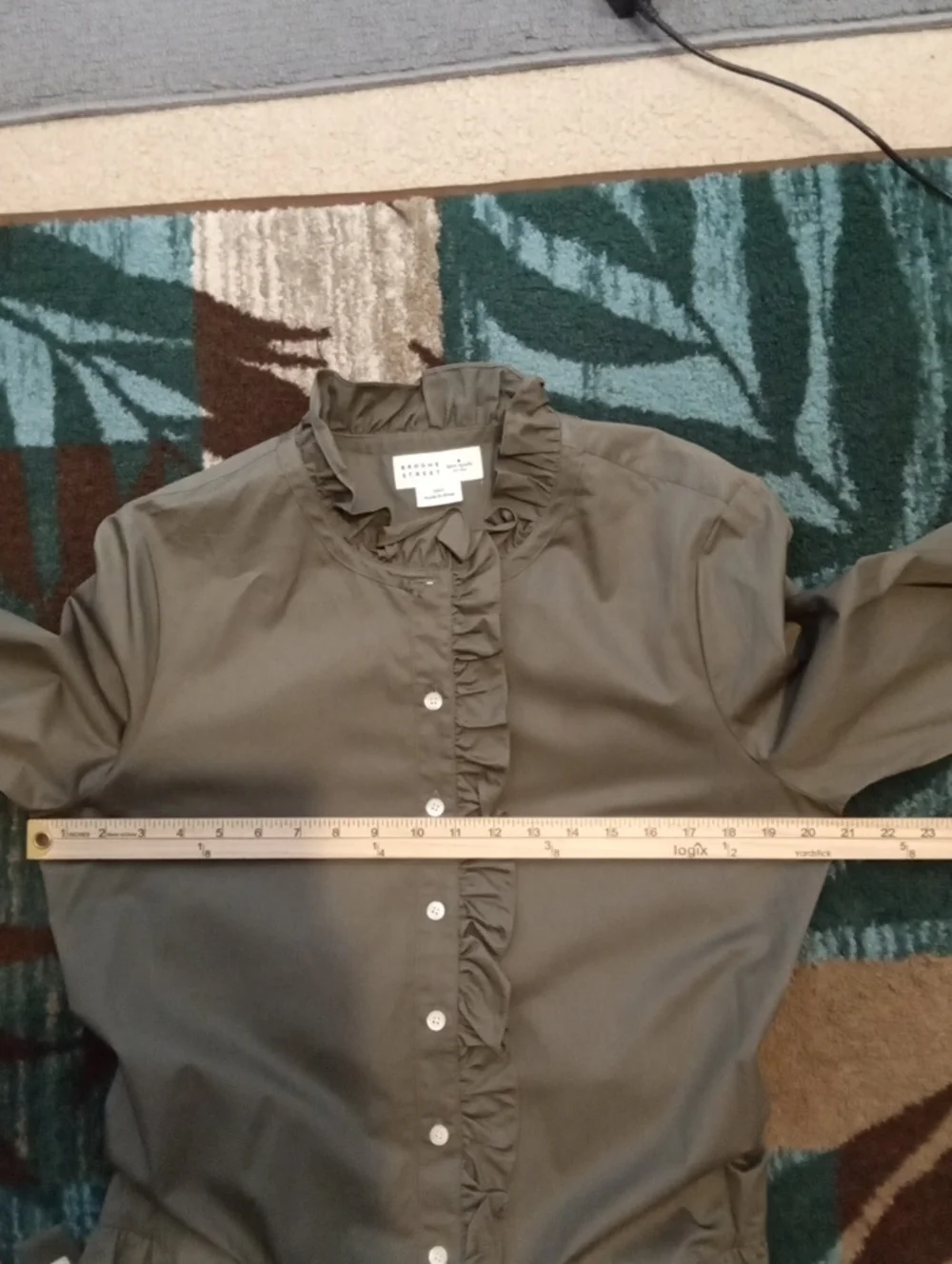 kate spade Broome Street Olive Green Ruffle Neck Poplin Womens Dress Size L